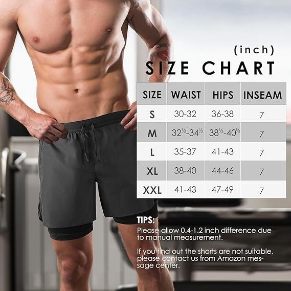 NIMOJIRO Men's M Dark Gray 2 in 1 Running Shorts Workout Athletic Training Gym O