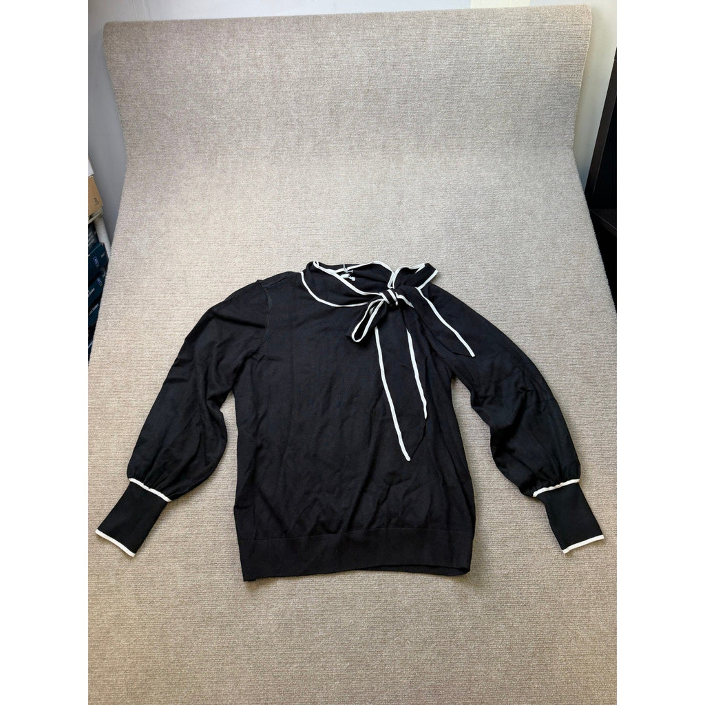 MSRP $48 Liz Claiborne Womens L Black Split Tie Neck Pullover Sweater Long