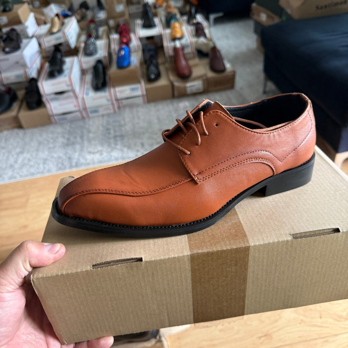 Santimon Men's US 6.5 Tan Leather Derby Shoes Lace Up Formal Business Shoes