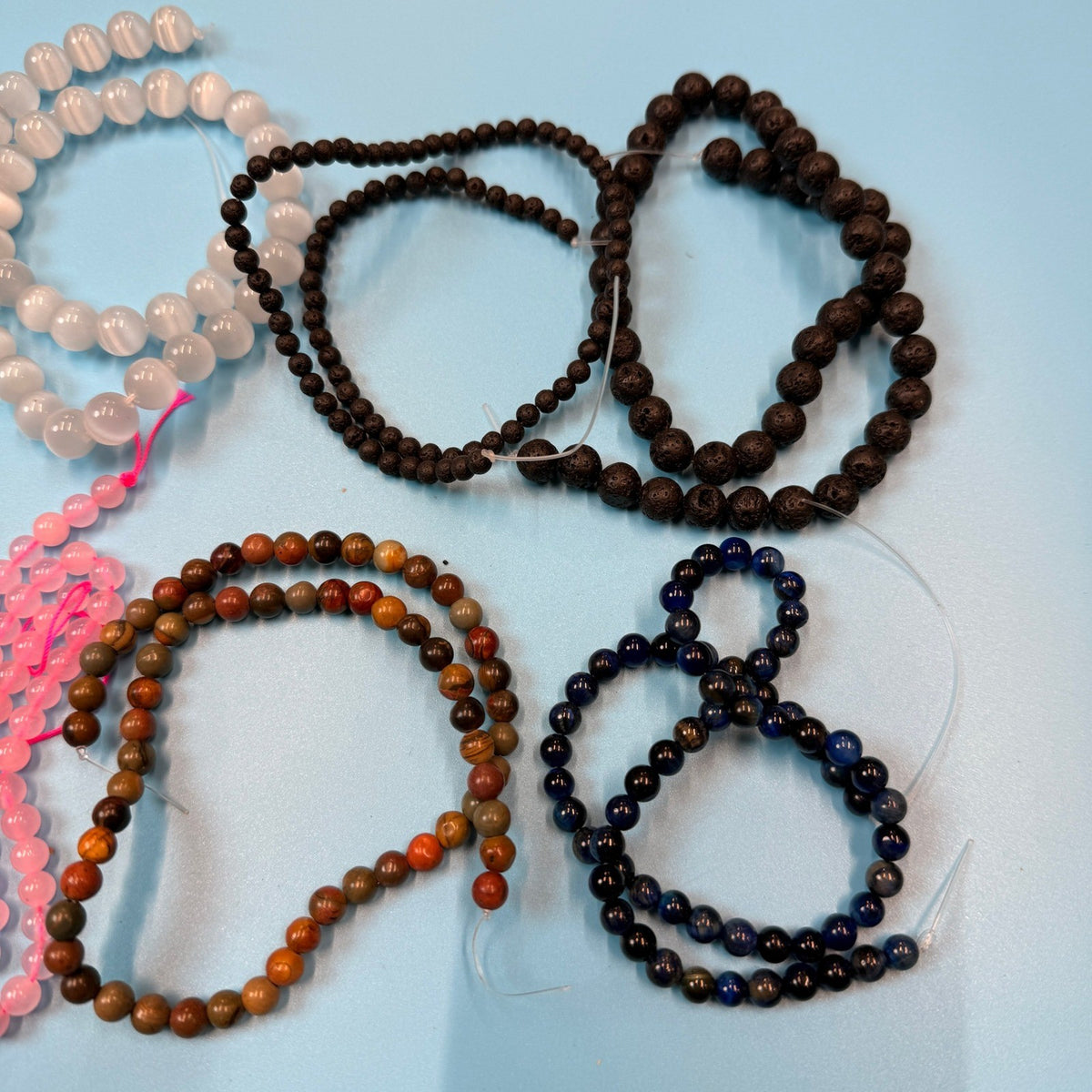 Set of 10 Natural Gemstone Round Beads Strands 15" Sizes 6,8,10 mm 11oz №B26