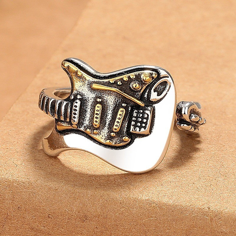 Rock Music Guitar Open Ring for Men Women Stainless Steel Size 8 Adjustable 7-9