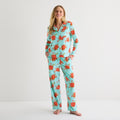 Adonna Womens 3X Aqua Poinsetta Fleece Long Sleeve 2 Piece Pajama Set