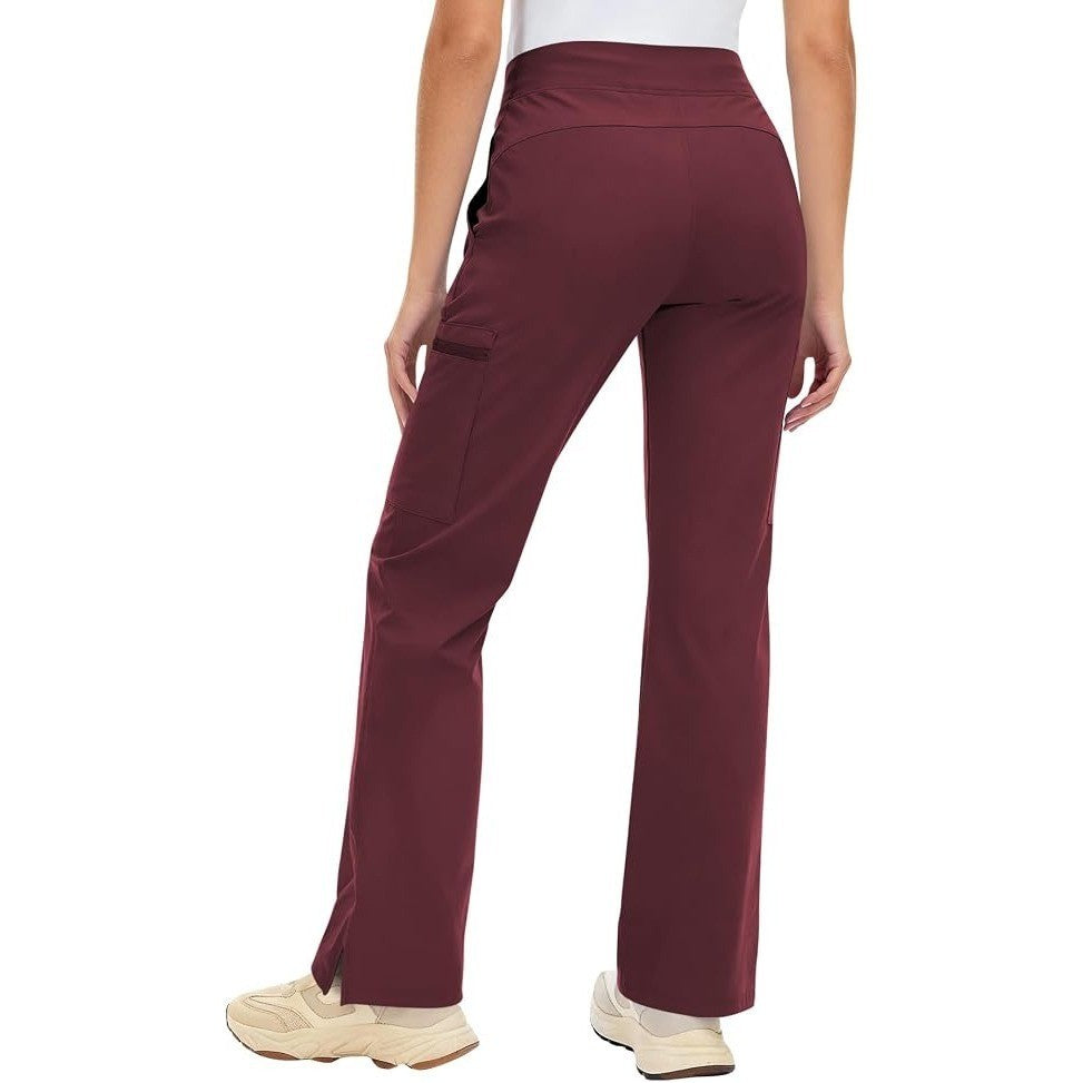 MSRP $52 Kecols Women's S Wine Yoga Scrub Pants High-Rise Straight Leg Uniform