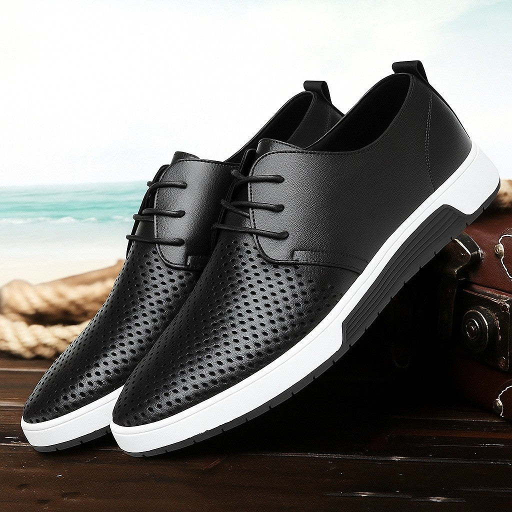 Y2K Urban Men's US 9 Black Breathable Leather Casual Shoes Non-Slip Sneakers