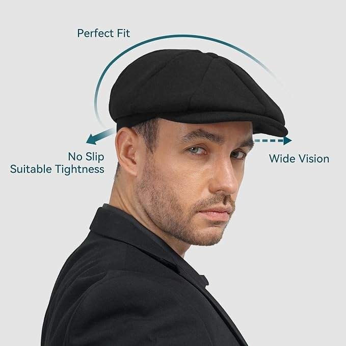 MSRP $32 POUDAY Men's XL Black Wool Blend Newsboy Cap Irish Cap Newsies Cabbie