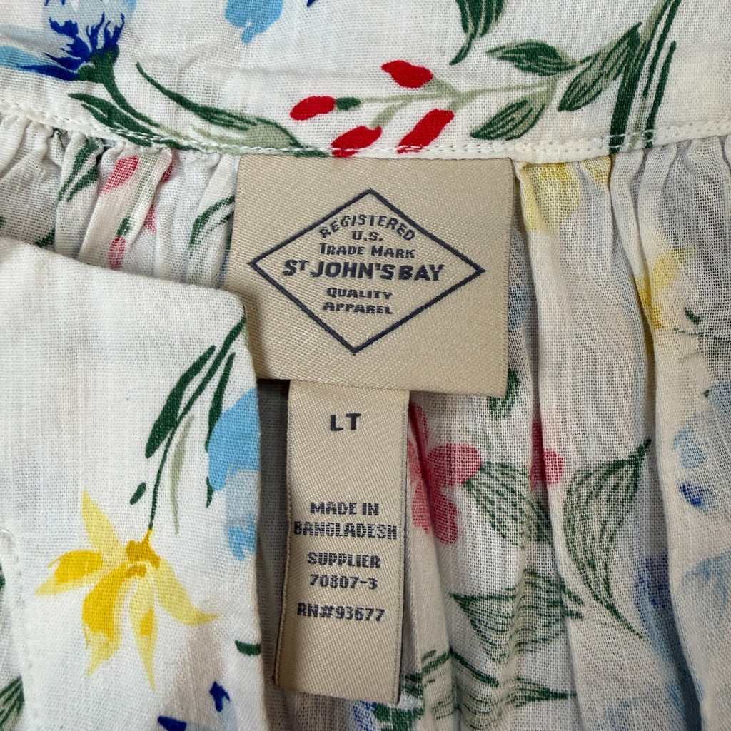 MSRP $44 St. John's Bay Womens L, XL Tall White Multi Floral V Neck Blouse Short