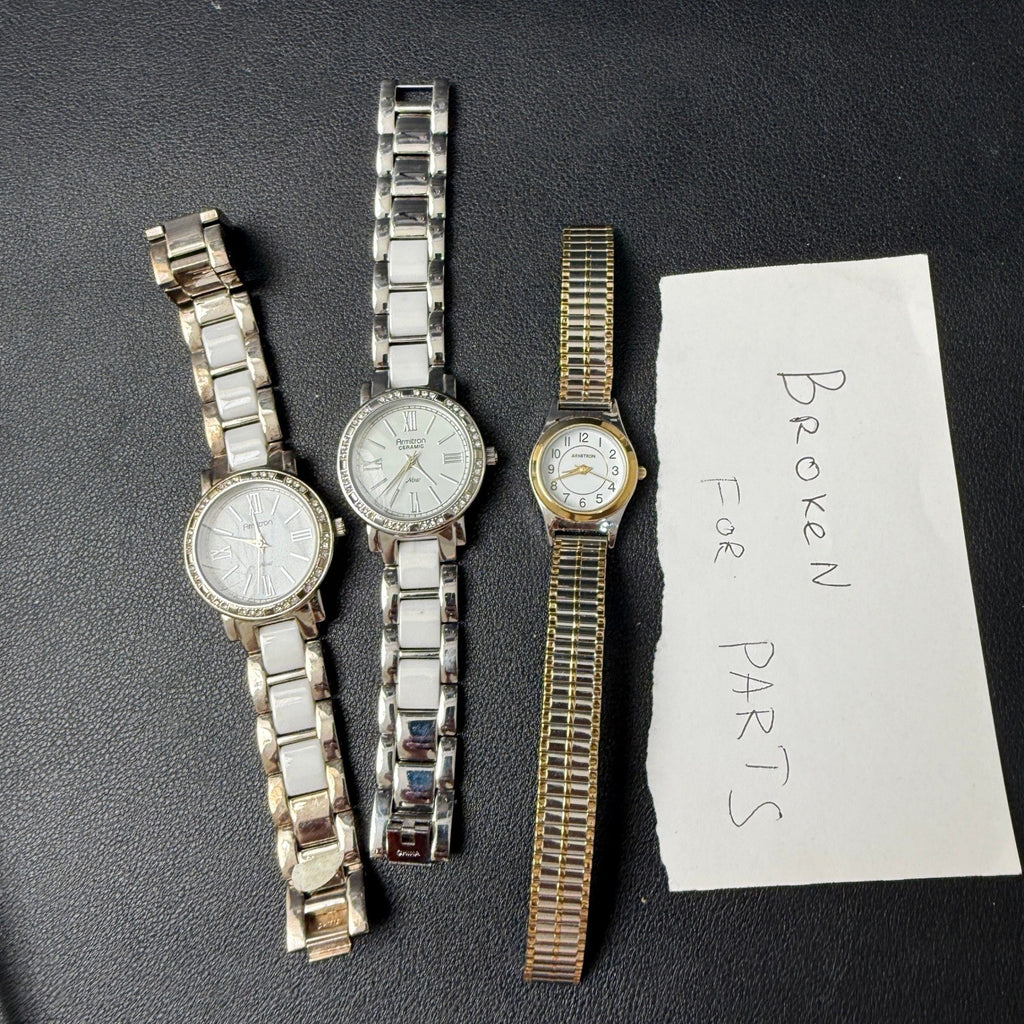 Set of 3 Armitron Women's Watches Silver, Gold Tone BROKEN, FOR PARTS
