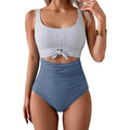 MSRP $49 Eomenie Women's M Gray Blue Striped One Piece Swimsuit Tummy Contro