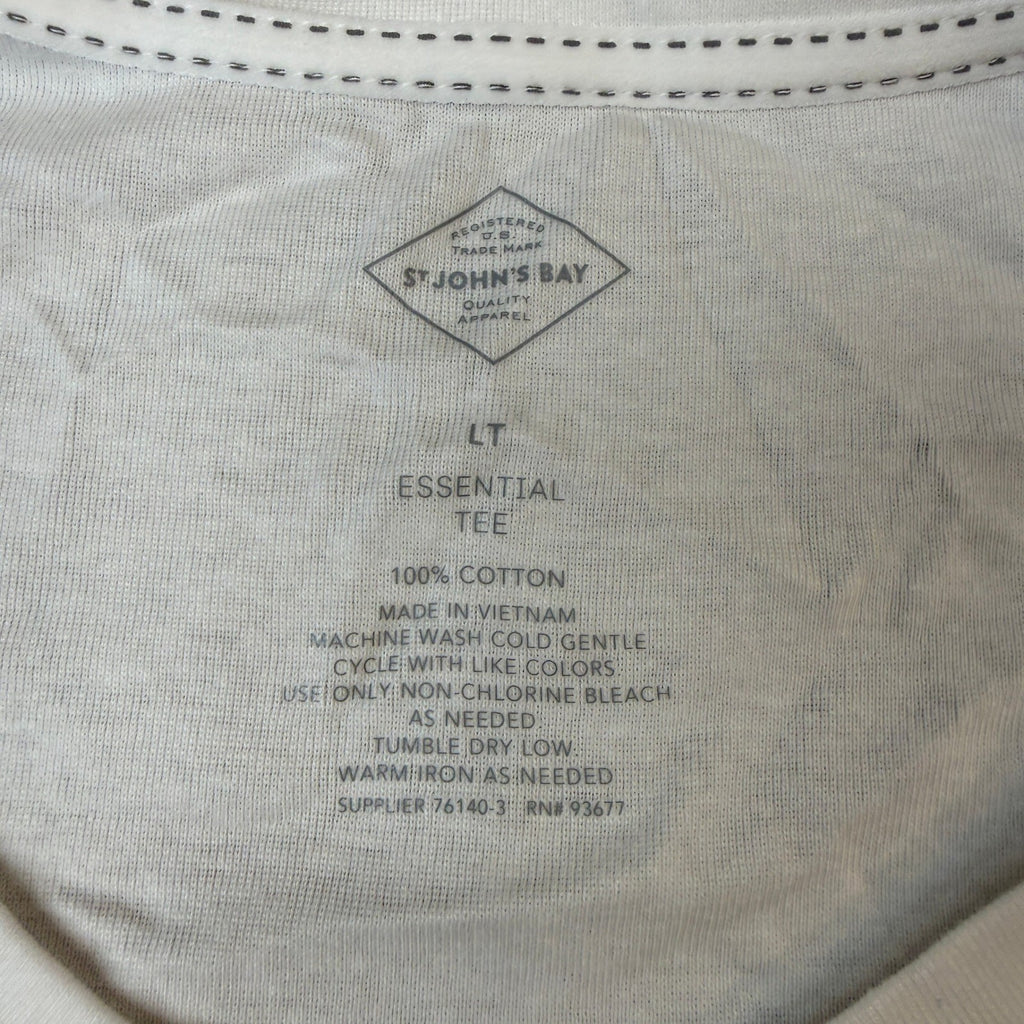 NWT St. John's Bay Womens L Tall White V Neck 3/4 Sleeve T-Shirt