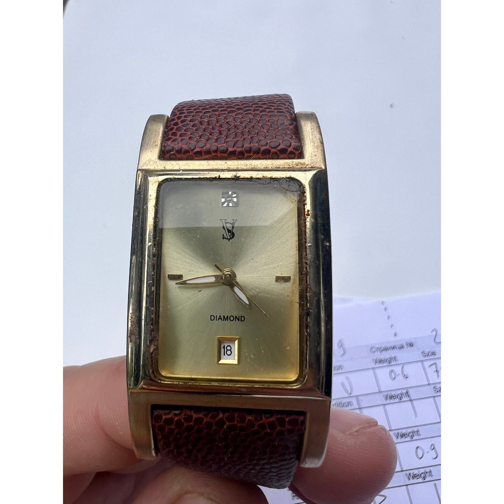 SV Sergio Valente Diamond Unisex Dress Watch Brown F-EAJDA VJ32 For Parts/Repair