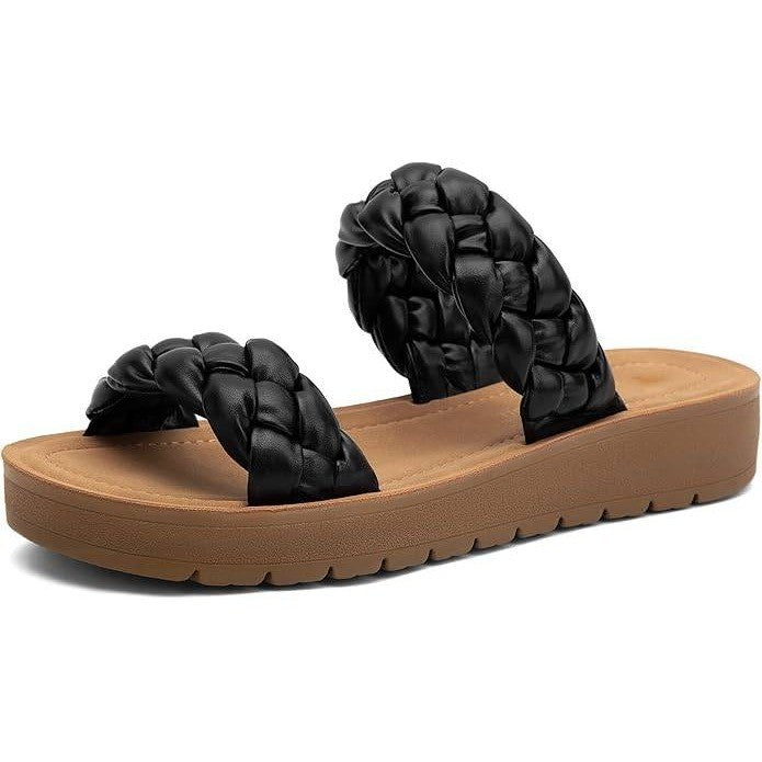 MaxMuxun Women's US 10 Braided Flat Sandals Open Toe Slide Sandals Slip On