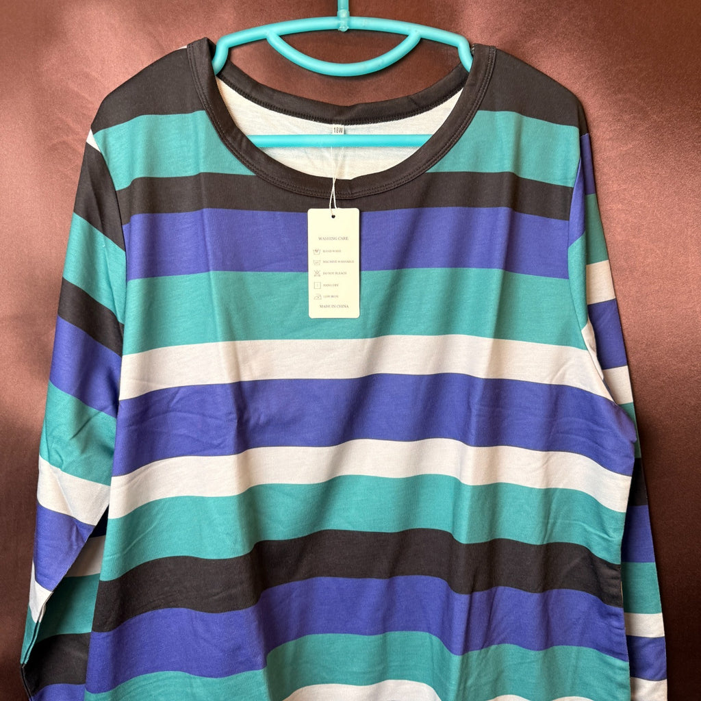 ROSRISS Women's 14W-18W Striped Sweatshirt Colorblock Long Sleeve Shirt Tunic
