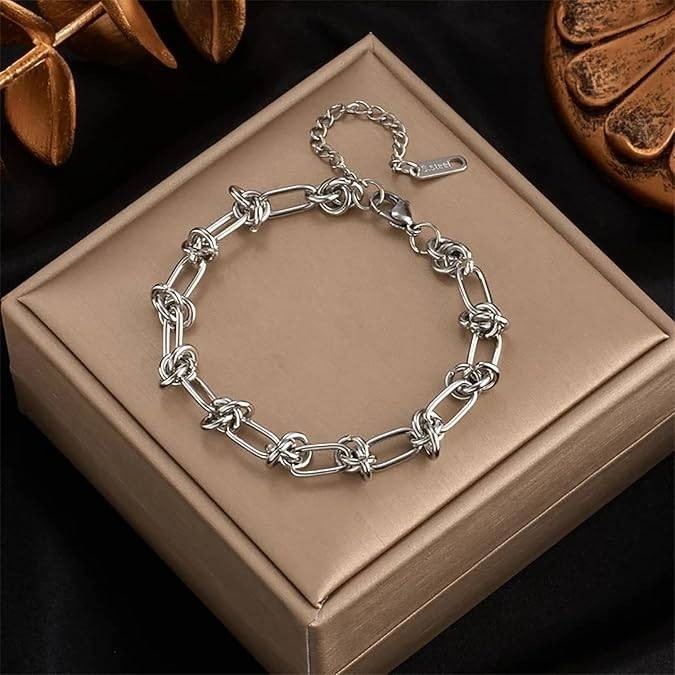 Vtg 18K Silver Bracelet for Women Knot Bracelet Dainty Chain Link Bracelets