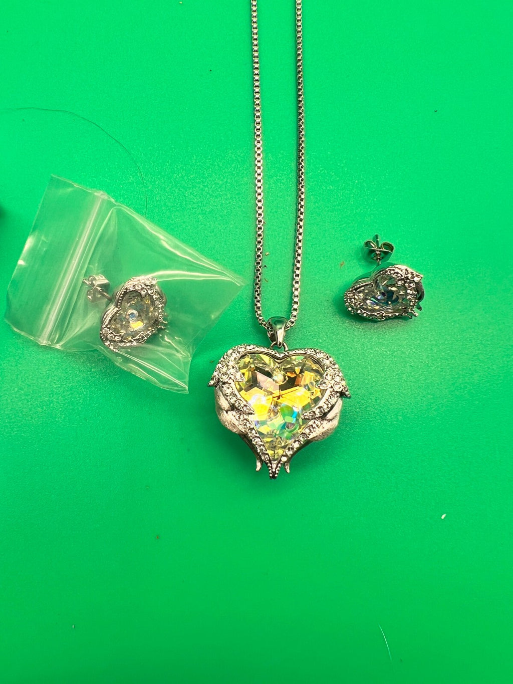 CDE Jewelry Set Angel Wing Love Heart Pendant Necklaces and Earrings w/ Birthsto