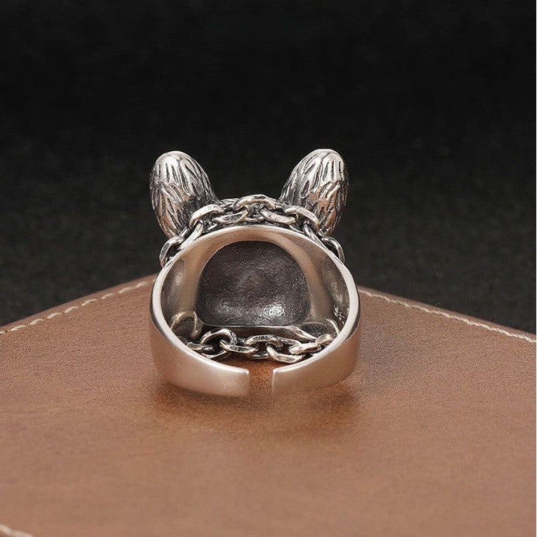 French Bulldog Ring Silver Tone Punk Mens Womens Stainless Steel Jewelry Size 8
