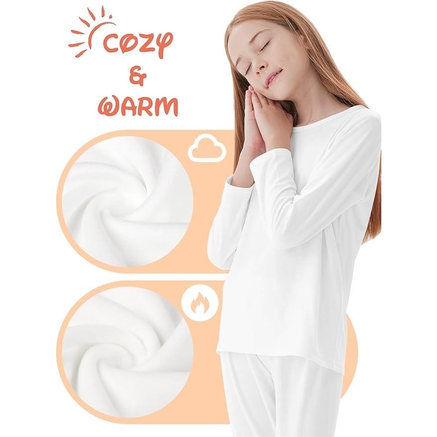 MSRP $36 Resinta 3 Girls 7-8Y Thermal Underwear Set Soft Winter Thermal Top and