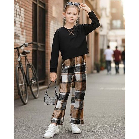 WESIDOM Toddler Girl 4-5T Black Clothes Fashion Dropped Shoulder Solid Long Sle