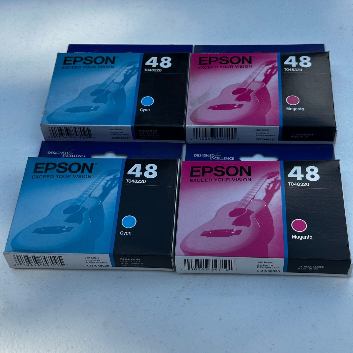 Set of 4 Epson 48 T048220 Cyan & T048320 Magenta Ink Cartridge EXP 01/22, 11/22