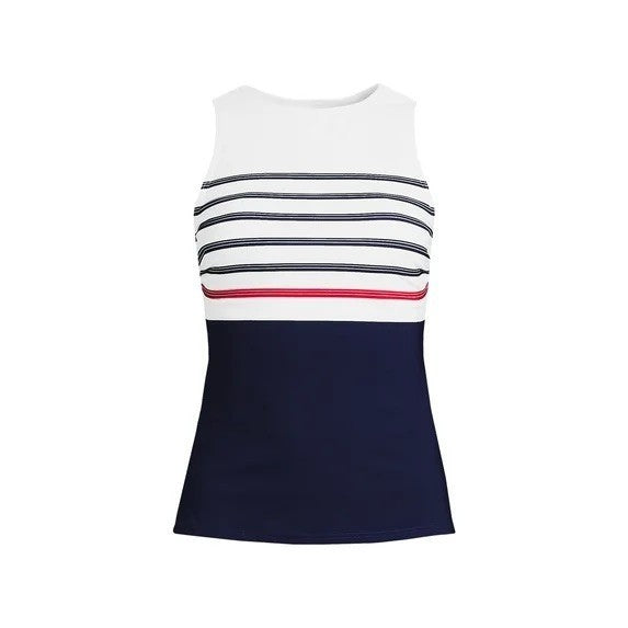 Lands' End Women's 4, 2-10 LONG High Neck Tankini Modest Swimsuit Top UPF 50 Sun