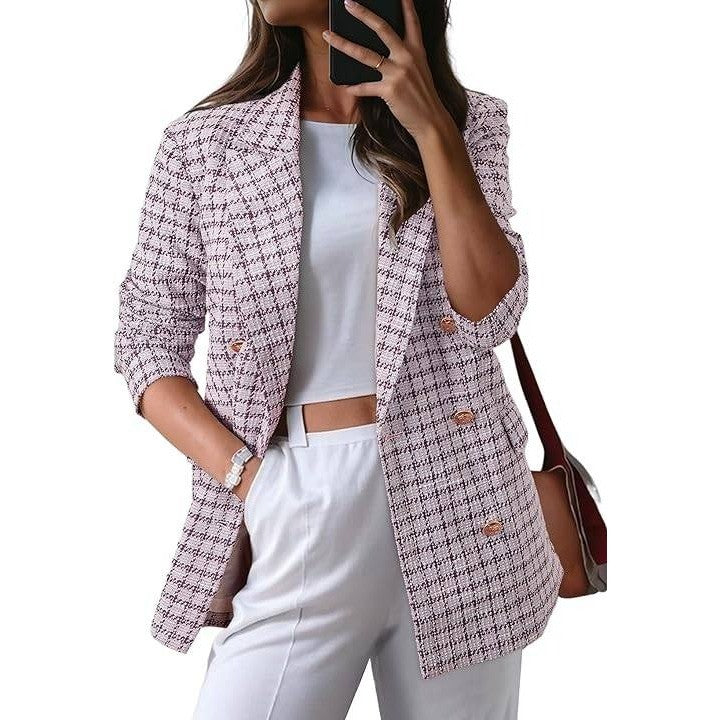 MSRP $52 Happy Sailed Women's 2XL Plaid Tweed Blazer Dressy Casual Long Sleeve