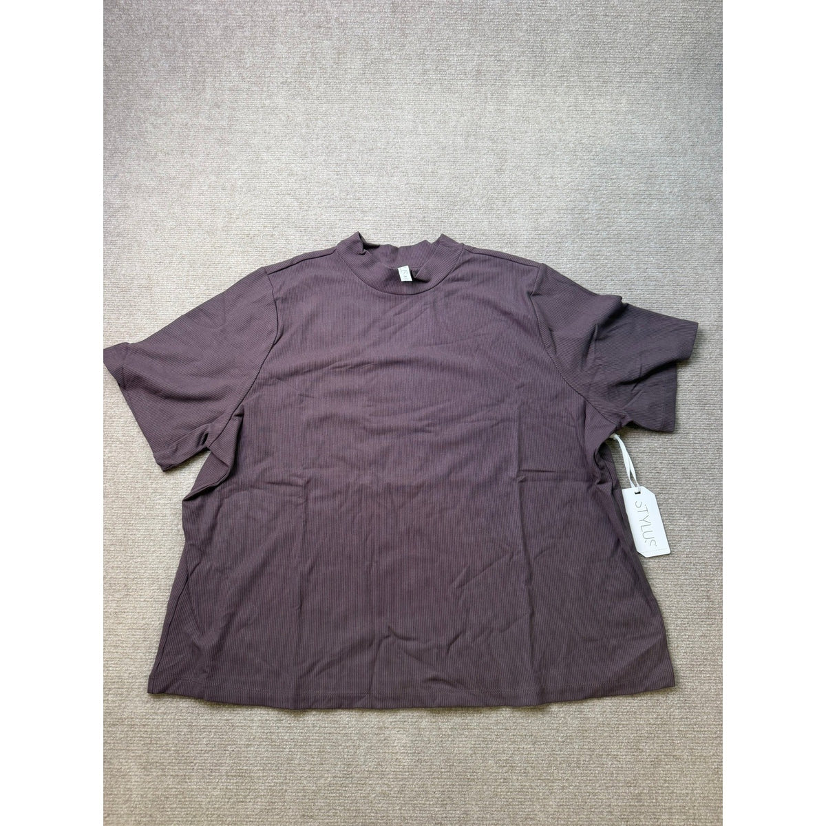 MSRP $40 Stylus Womens 2X Raisin Mock Neck Short Sleeve T-Shirt