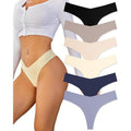 Set of 6 FINETOO Women's M Seamless Thongs Sexy No Show Panties Invisible V-Wa