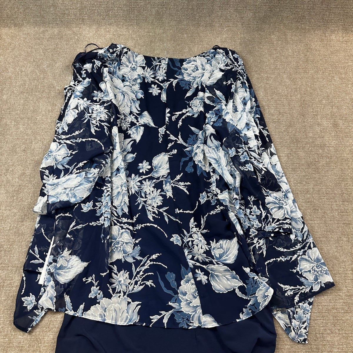 Studio One Womens XL Navy Denim 3/4 Sleeve Floral Faux-Jacket Dress With Removab