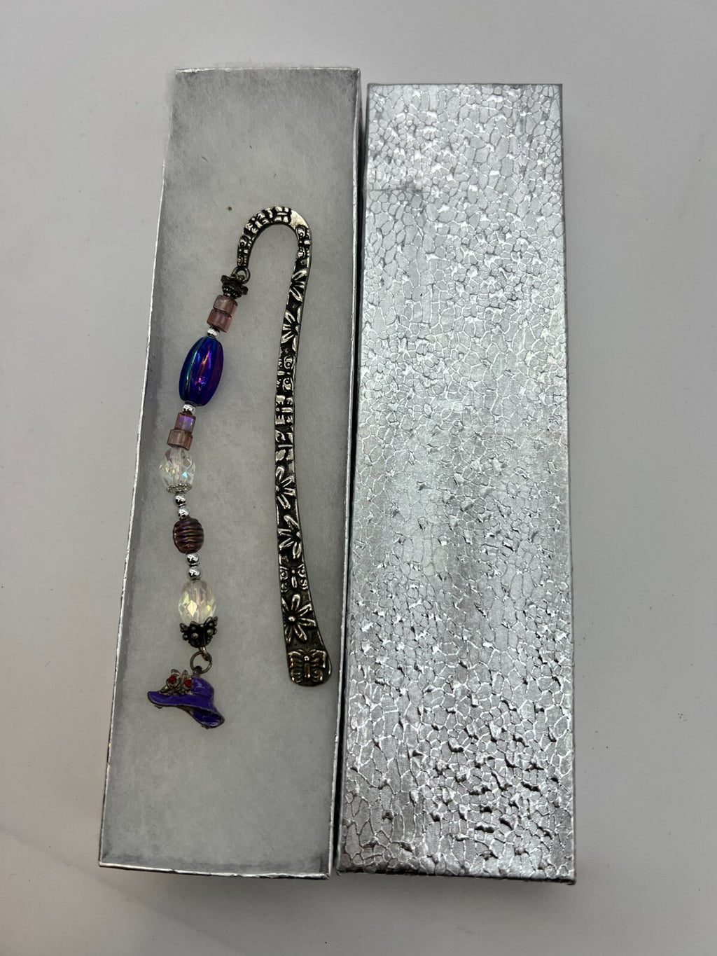 Bookmark Dangle Beaded Metal Page Marker with Blue Charms