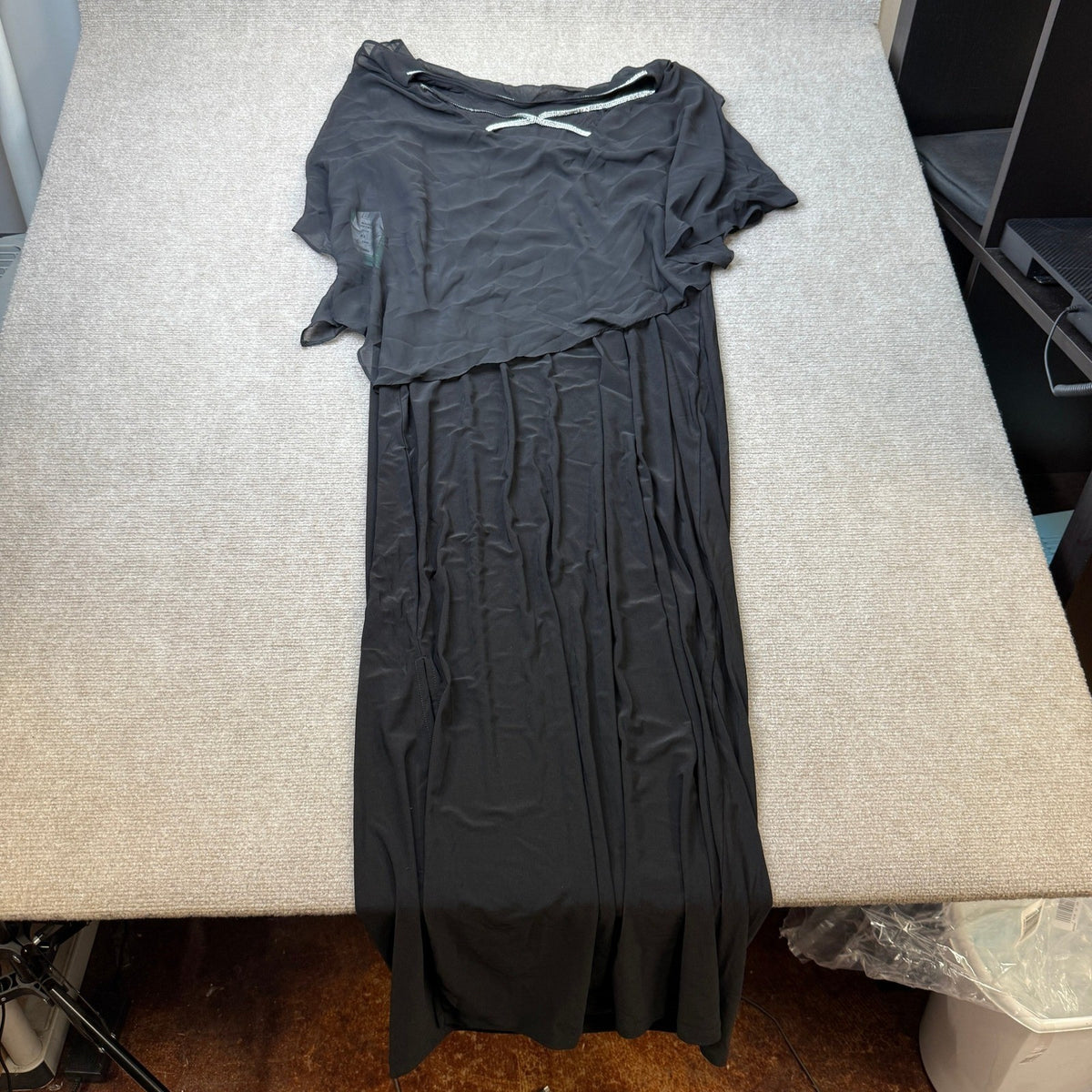 MSRP $100 MSK Womens XL Black Boat Neck Cape Embellished Evening Gown Elbow