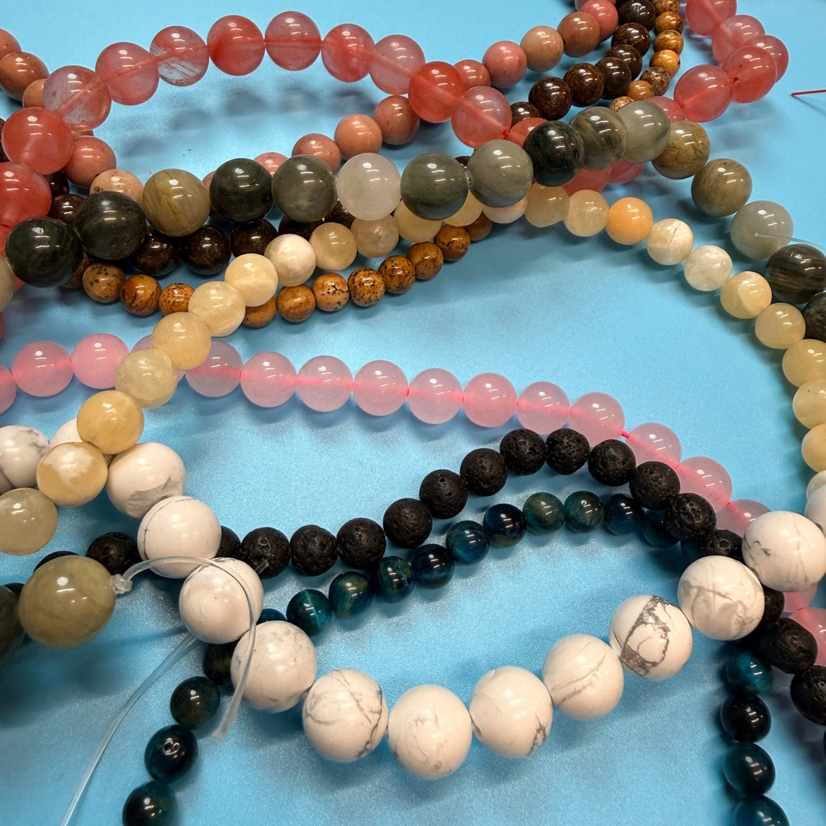 Set of 10 Natural Gemstone Round Beads Strands 15" Sizes 6,8,10 mm 14oz №B13