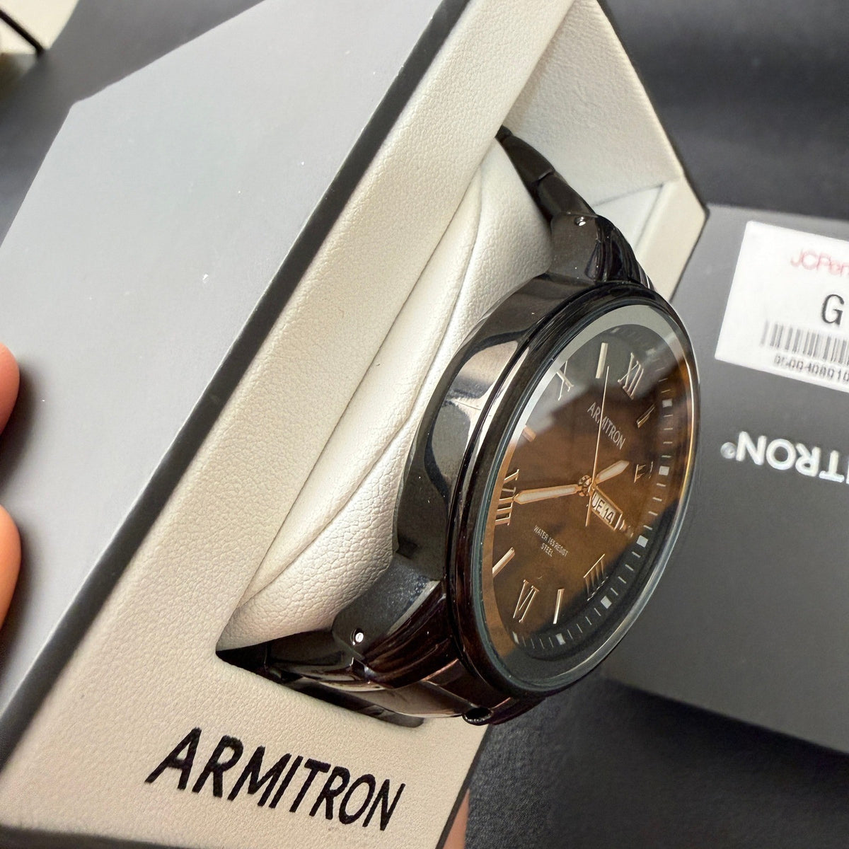 Armitron 20/4935TB Mens Day/Date Black/Silver Tone Bracelet Watch New Battery