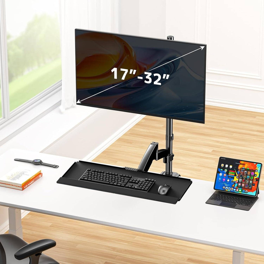 PUTORSEN Sit Stand Monitor Desk Mount w/ Keyboard Tray for 17-32" Screens Height