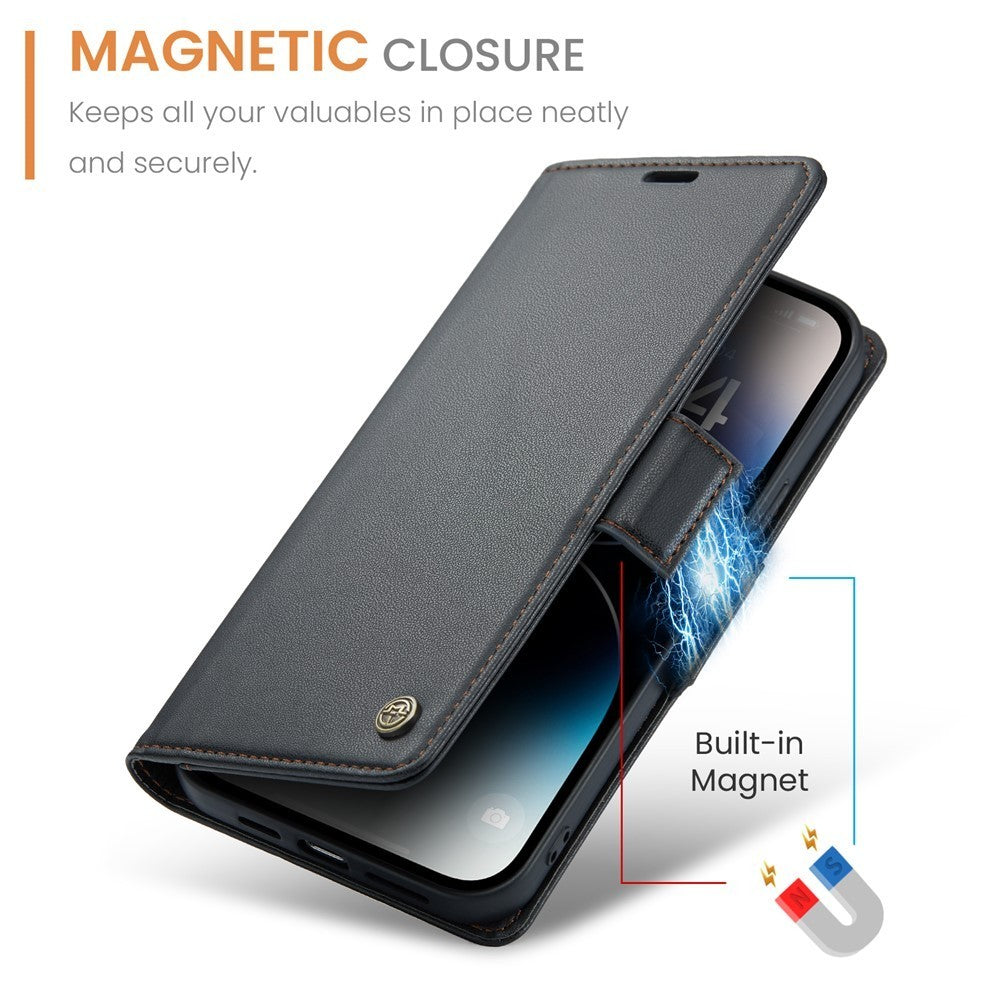 CaseMe 023 For iPhone 14 Pro Max Retro PU Leather Wallet Case Butterfly Buckle w