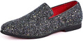 Santimon Men's US 9, 10 Black Glitter Slip-On Loafers Sequin Dress Shoes