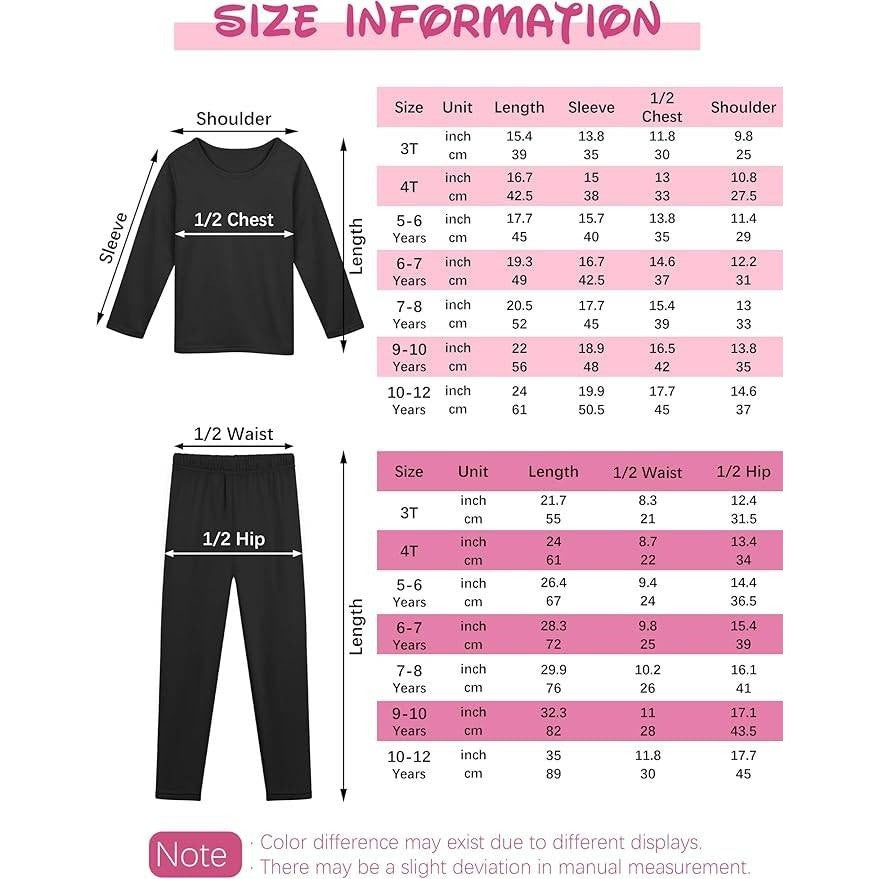 MSRP $36 Resinta 3 Girls 7-8Y Thermal Underwear Set Soft Winter Thermal Top and