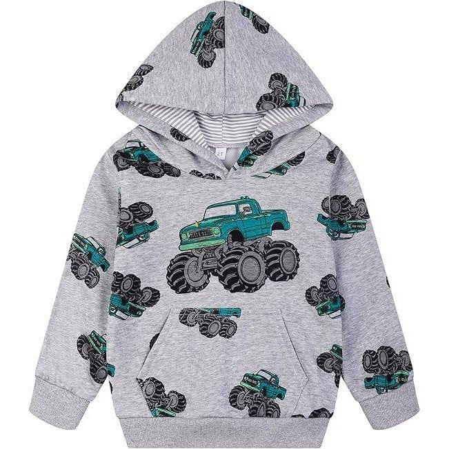 MSRP $20 NUBEEHOHO Toddler Boy 4T Grey/Green Truck Hoodie Sweatshirt Pullover