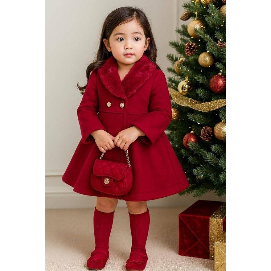MSRP $47 Deerhobbes Girls 7Y Toddler Dress Coat Winter Coat Peacoat Fur Collar