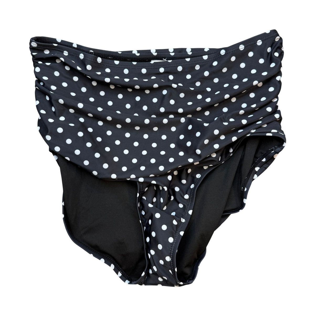 Women's L Black Polka Dot Bikini Tankini Swimsuit Bottoms Tummy Control