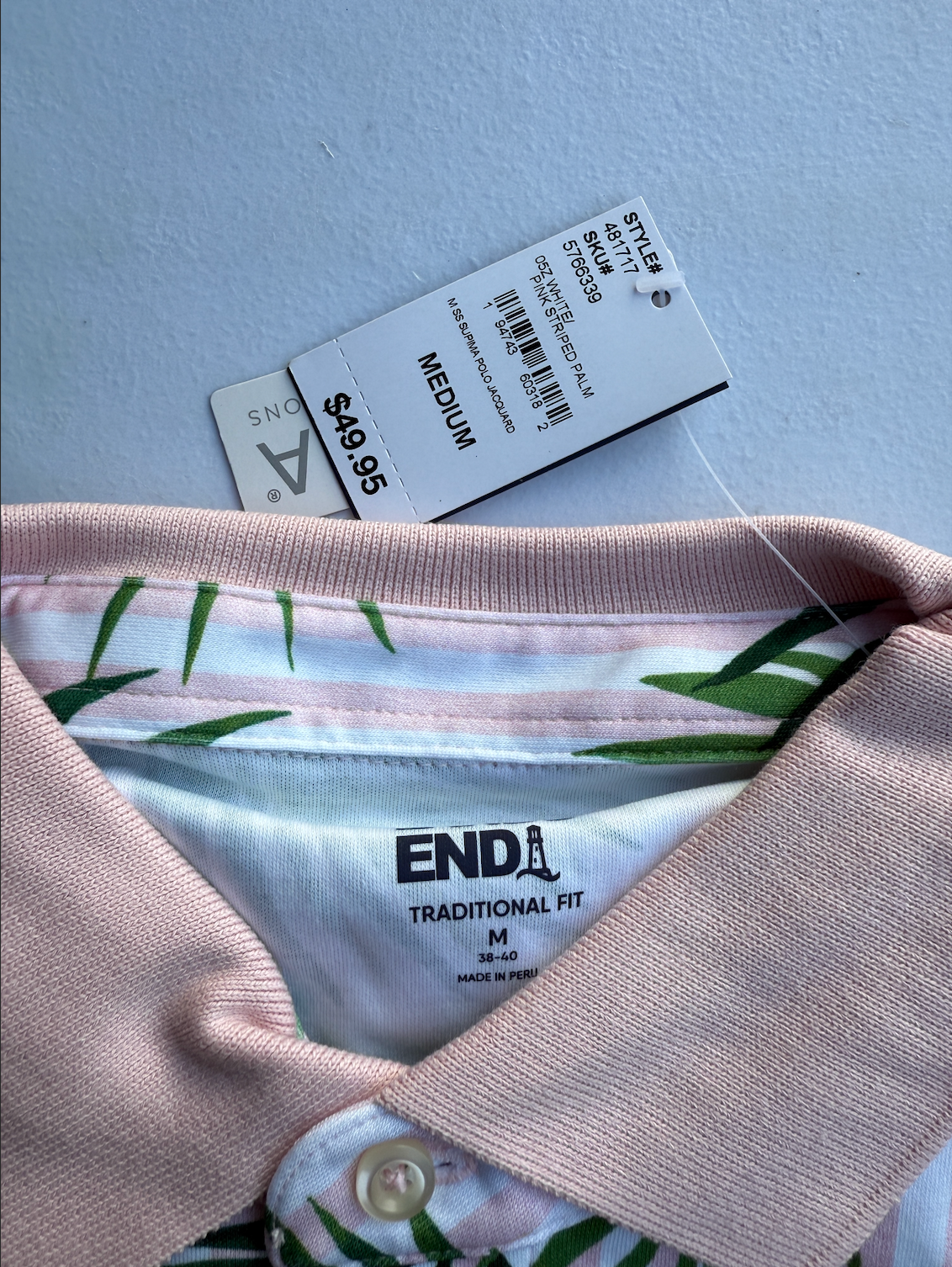 Lands End Mens Jacquard Polo Shirt M-XL Soft Supima Short Sleeve White/Pink Stri