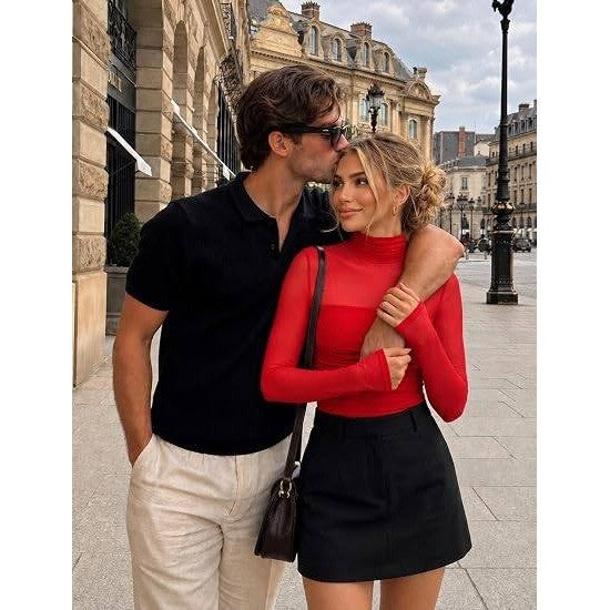 MSRP $39 Avidlove Womens M Red Long Sleeve Bodysuit Turtle Neck Shapewear Body