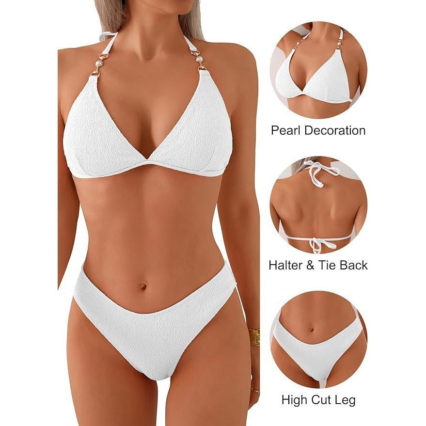 MSRP $43 swimall Women's L Triangle Bikini Set Cheeky High Cut Sexy Two Piece