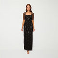 MSRP $160 Papell Boutique Womens 14 Black Evening Gown Square Neck 3/4 Sleeve