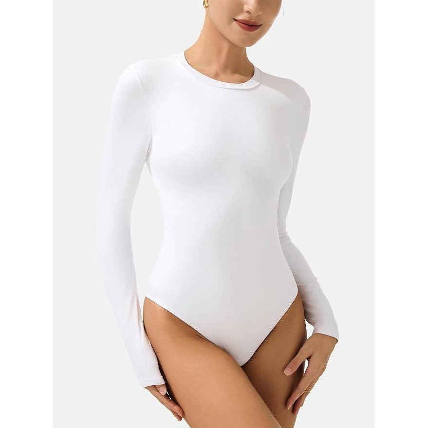 MSRP $18 AFITNE Women's L Crew Neck Long Sleeve Bodysuit Basic Trendy Tummy