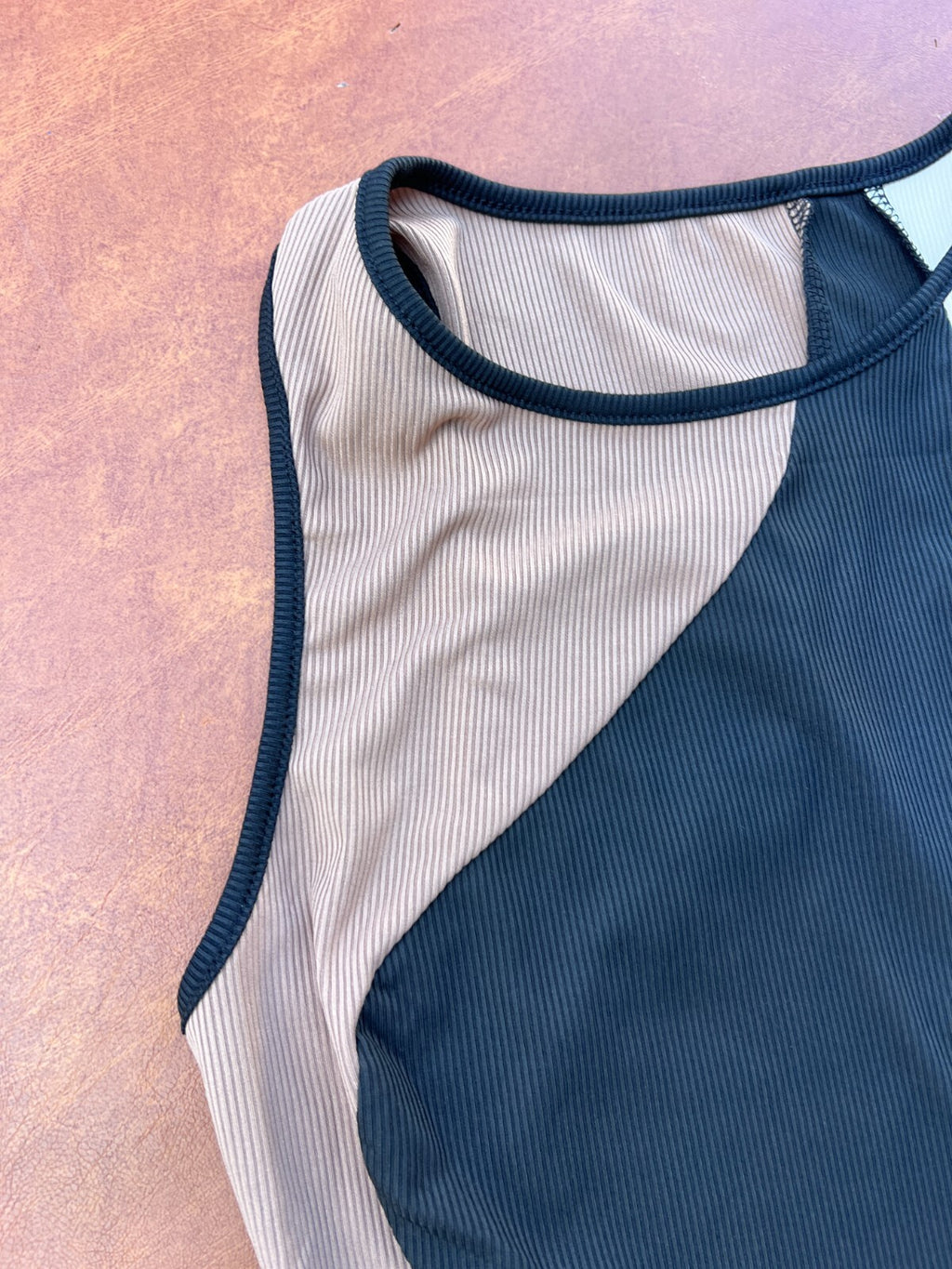 Size M Women's Black Brown White Tank Bodysuit Color Block Scoop Neck Sleeveless