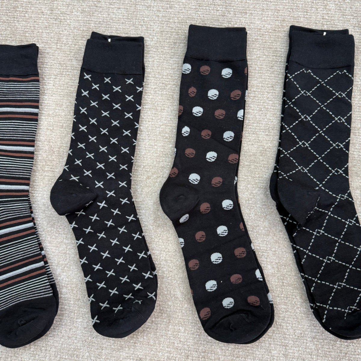 Set of 6 SUKBRGIR Men's US 8-13 Black Geometric Dress Socks Business Casual