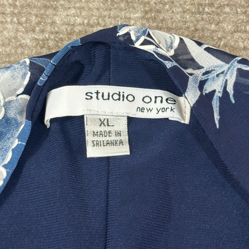 Studio One Womens XL Navy Denim 3/4 Sleeve Floral Faux-Jacket Dress With Removab