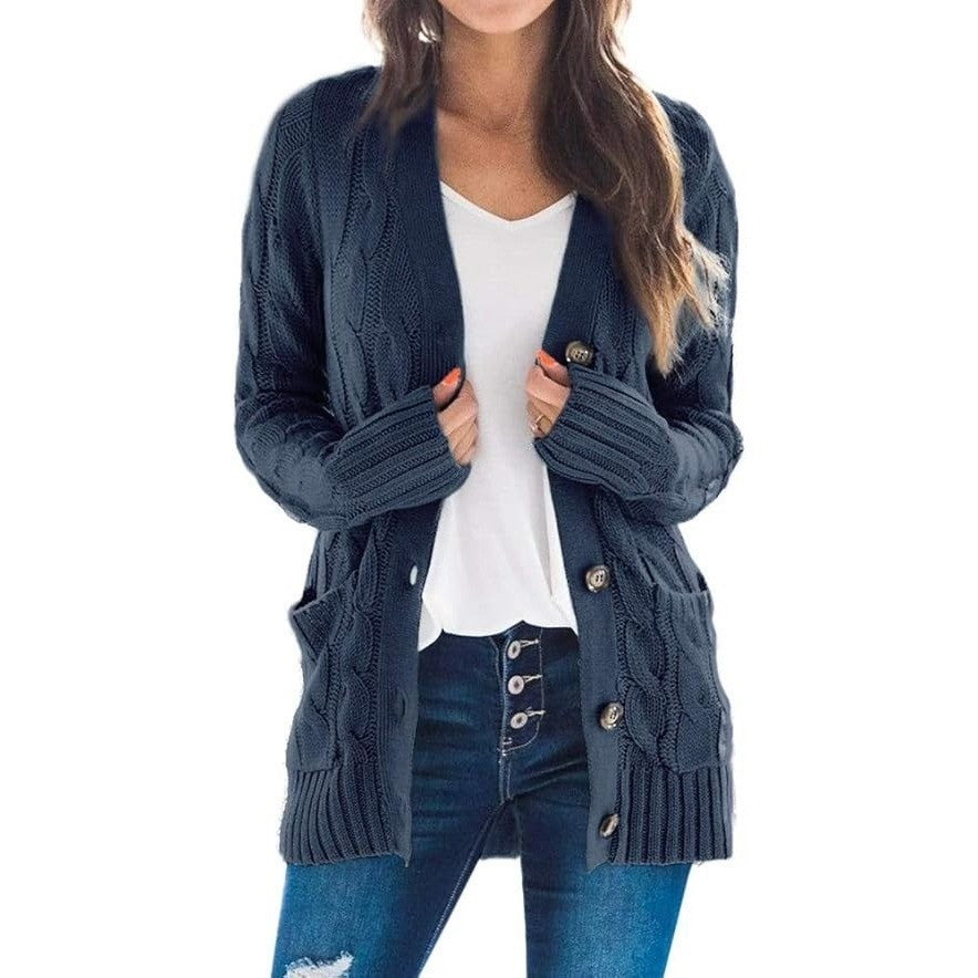 MSRP $47 Goranbon Women's L Navy Blue Cable Knit Cardigan Long Sleeve Open Fron