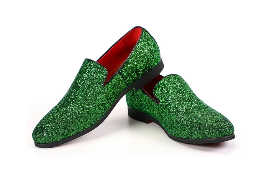 Santimon Men's US 7.5 - 12 Green Glitter Slip-On Loafers Sequin Dress Shoes