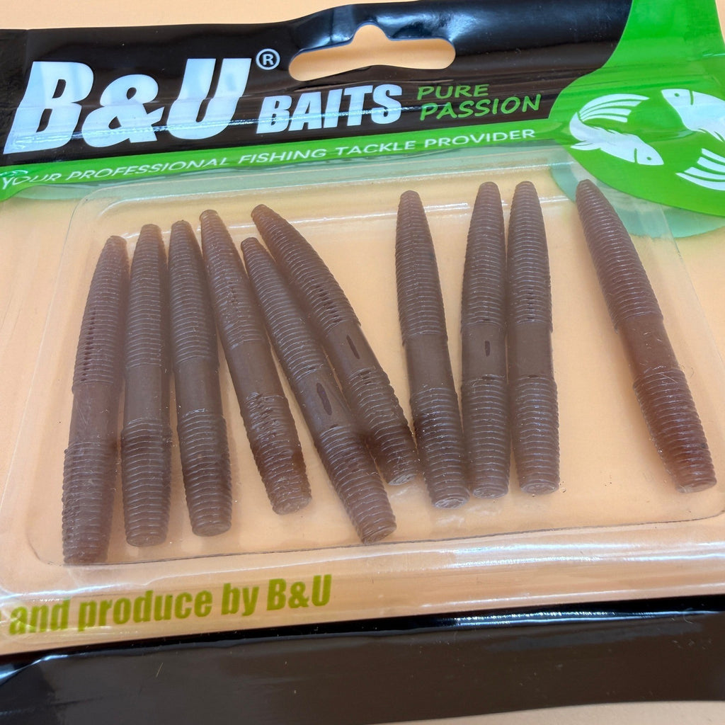 Pack of 10 B&U Brown Floating Senko Worms Bass Fishing Lure Ned Wacky Rig Soft