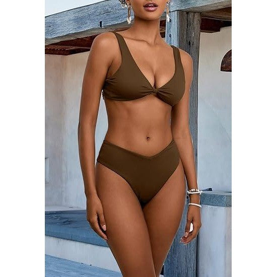 MSRP $39 Geluboao Women's M Brown Bikini Sets Two Piece Cheeky High Waisted Kn